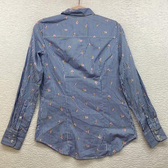 J Crew Mercantile Shirt Womens XXS Blue White Striped Floral Button Down Cotton - Picture 2 of 13